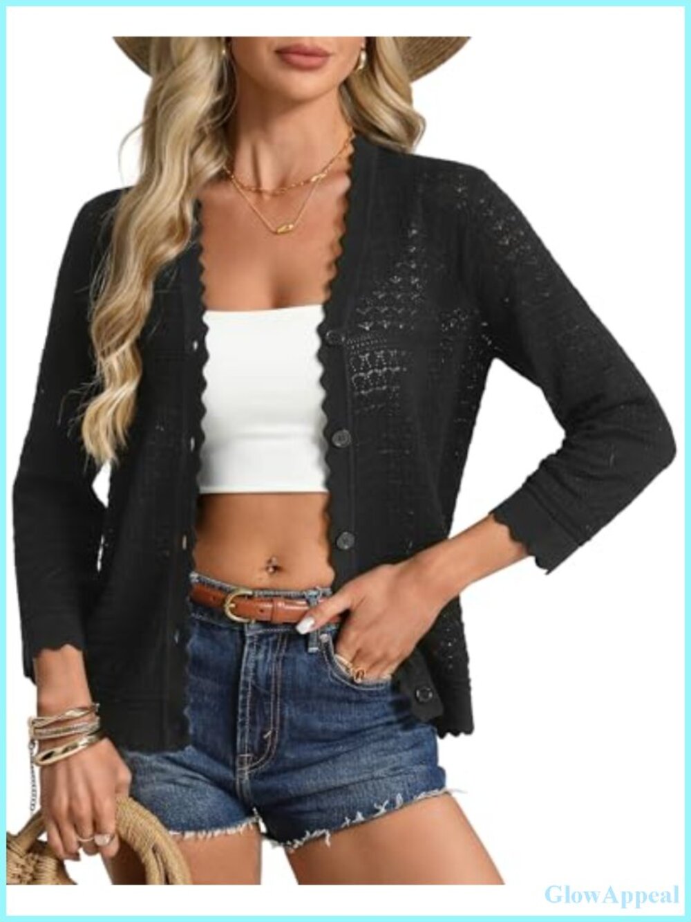 Lightweight Crochet 3/4 Sleeve Cardigan Women's Knit Shrug Casual Summer Sweater